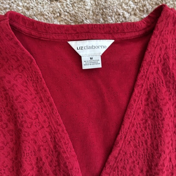 🍍 Liz Claiborne Faux Wrap Dress M Safari Spice Textured Stetch Knit Paris Red🍍 - Picture 2 of 3